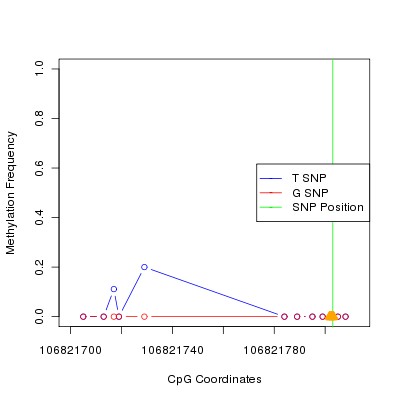 Allele Specific Methylation Frequency Diagram for chr12 106821803 SNP.