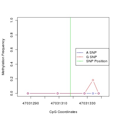 Allele Specific Methylation Frequency Diagram for chr12 47031318 SNP.
