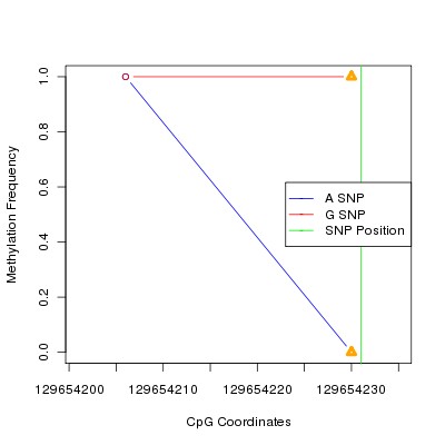 Allele Specific Methylation Frequency Diagram for chr10 129654231 SNP.