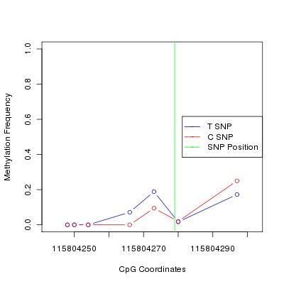Allele Specific Methylation Frequency Diagram for chr12 115804279 SNP.
