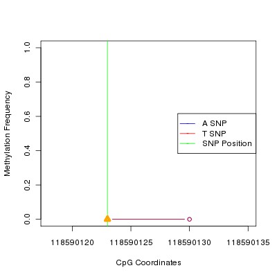 Allele Specific Methylation Frequency Diagram for chr12 118590123 SNP.