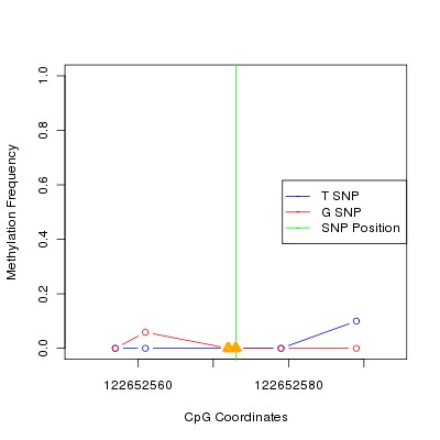 Allele Specific Methylation Frequency Diagram for chr12 122652573 SNP.