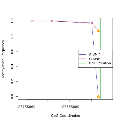 Allele Specific Methylation Frequency Diagram for chr12 127755894 SNP.