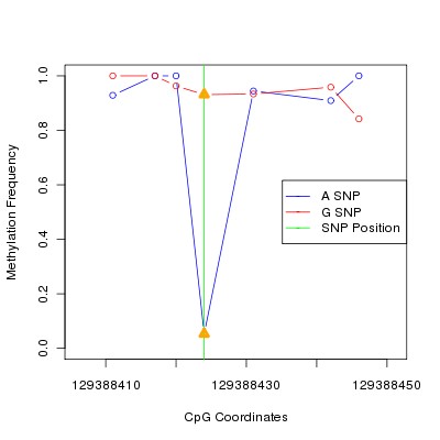 Allele Specific Methylation Frequency Diagram for chr12 129388424 SNP.