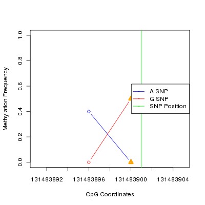 Allele Specific Methylation Frequency Diagram for chr12 131483901 SNP.