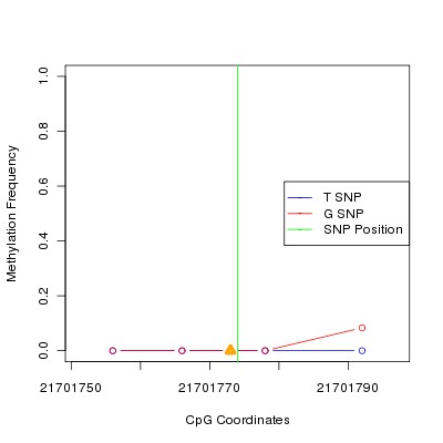Allele Specific Methylation Frequency Diagram for chr12 21701774 SNP.