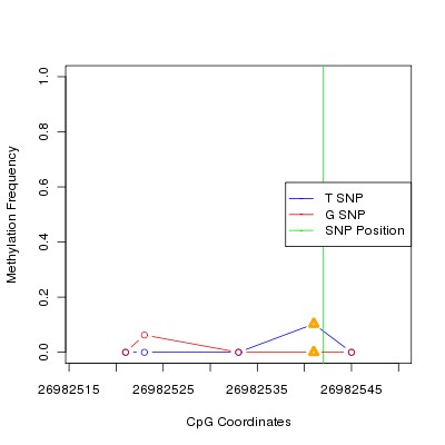 Allele Specific Methylation Frequency Diagram for chr12 26982542 SNP.