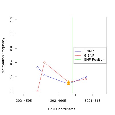 Allele Specific Methylation Frequency Diagram for chr12 30214609 SNP.