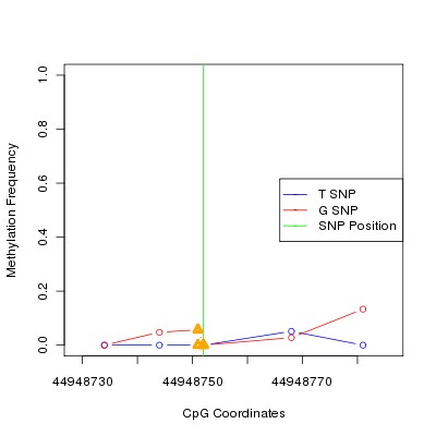 Allele Specific Methylation Frequency Diagram for chr12 44948752 SNP.