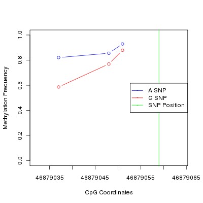 Allele Specific Methylation Frequency Diagram for chr12 46879059 SNP.