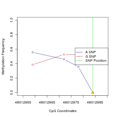 Allele Specific Methylation Frequency Diagram for chr12 48012984 SNP.