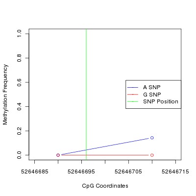 Allele Specific Methylation Frequency Diagram for chr12 52646696 SNP.