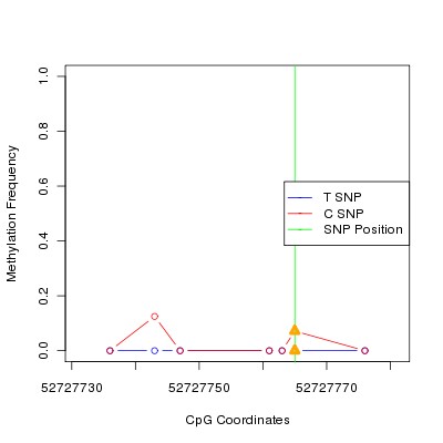 Allele Specific Methylation Frequency Diagram for chr12 52727765 SNP.