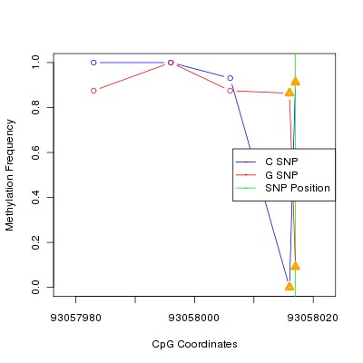 Allele Specific Methylation Frequency Diagram for chr12 93058017 SNP.