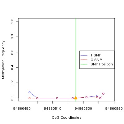 Allele Specific Methylation Frequency Diagram for chr12 94860525 SNP.