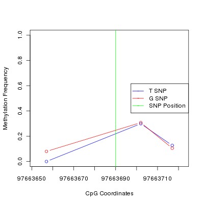 Allele Specific Methylation Frequency Diagram for chr12 97663690 SNP.