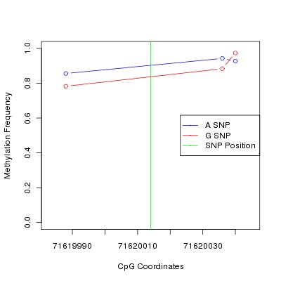 Allele Specific Methylation Frequency Diagram for chr16 71620014 SNP.