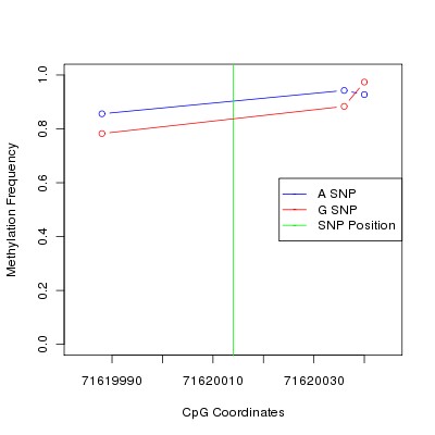 Allele Specific Methylation Frequency Diagram for chr16 71620014 SNP.