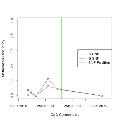 Allele Specific Methylation Frequency Diagram for chr20 25012042 SNP.