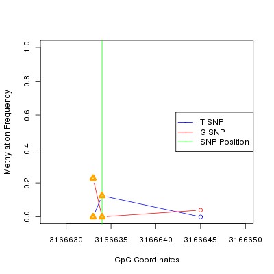 Allele Specific Methylation Frequency Diagram for chr20 3166634 SNP.