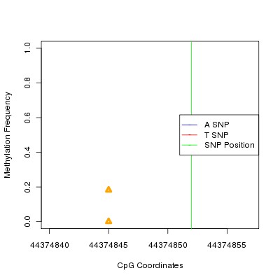Allele Specific Methylation Frequency Diagram for chr20 44374852 SNP.