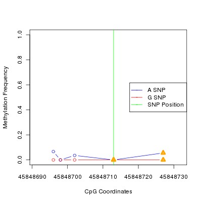 Allele Specific Methylation Frequency Diagram for chr20 45848713 SNP.