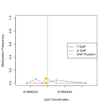 Allele Specific Methylation Frequency Diagram for chr20 47096230 SNP.