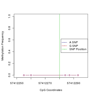 Allele Specific Methylation Frequency Diagram for chr20 57412280 SNP.