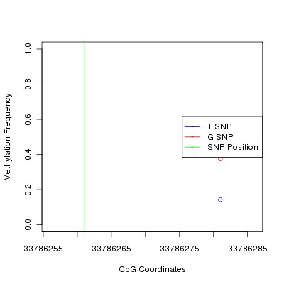 Allele Specific Methylation Frequency Diagram for chr21 33786261 SNP.