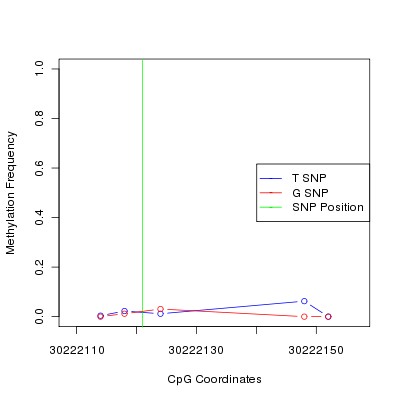 Allele Specific Methylation Frequency Diagram for chr22 30222121 SNP.