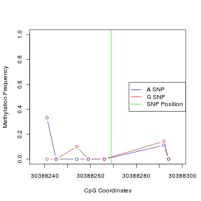 Allele Specific Methylation Frequency Diagram for chr22 30388269 SNP.