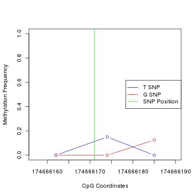 Allele Specific Methylation Frequency Diagram for chr4 174666171 SNP.