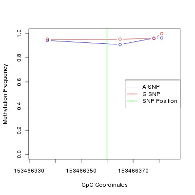 Allele Specific Methylation Frequency Diagram for chrX 153466360 SNP.