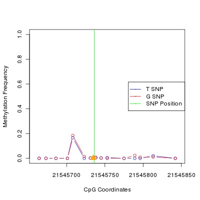 Allele Specific Methylation Frequency Diagram for chr12 21545736 SNP.