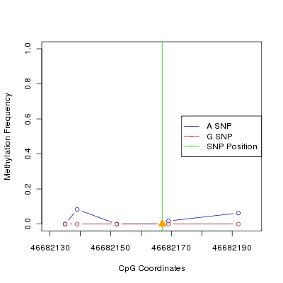 Allele Specific Methylation Frequency Diagram for chr12 46682167 SNP.