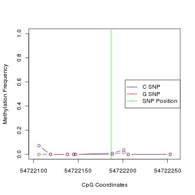 Allele Specific Methylation Frequency Diagram for chr12 54722187 SNP.