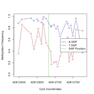 Allele Specific Methylation Frequency Diagram for chr20 42812682 SNP.