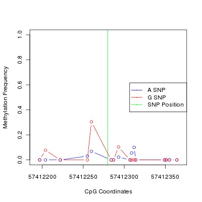 Allele Specific Methylation Frequency Diagram for chr20 57412280 SNP.