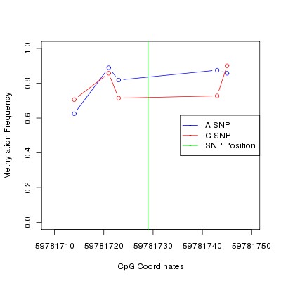 Allele Specific Methylation Frequency Diagram for chr20 59781729 SNP.