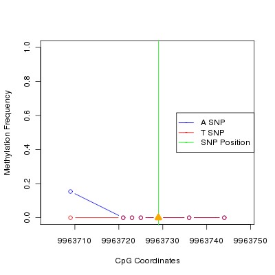 Allele Specific Methylation Frequency Diagram for chr20 9963729 SNP.
