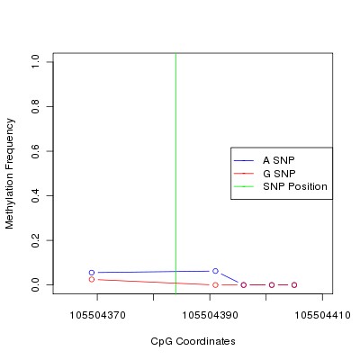 Allele Specific Methylation Frequency Diagram for chr12 105504384 SNP.