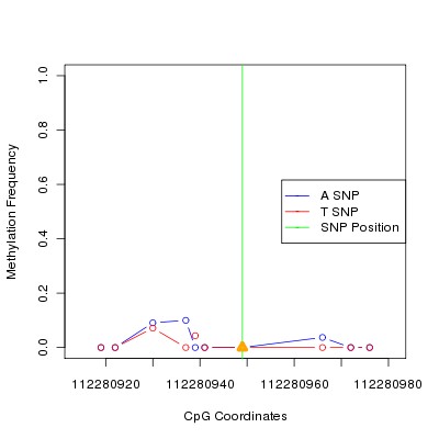 Allele Specific Methylation Frequency Diagram for chr12 112280949 SNP.