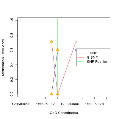 Allele Specific Methylation Frequency Diagram for chr12 123589664 SNP.