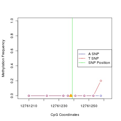 Allele Specific Methylation Frequency Diagram for chr12 12761239 SNP.