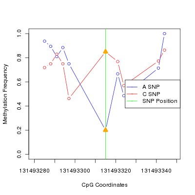 Allele Specific Methylation Frequency Diagram for chr12 131493315 SNP.