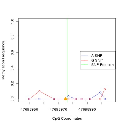 Allele Specific Methylation Frequency Diagram for chr12 47698976 SNP.