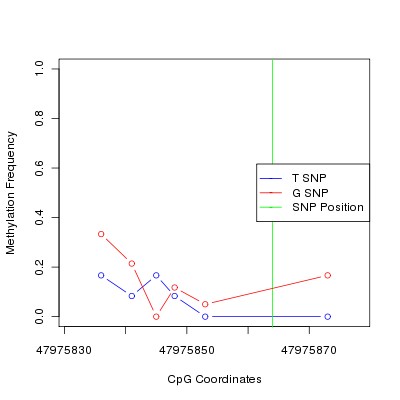 Allele Specific Methylation Frequency Diagram for chr12 47975864 SNP.