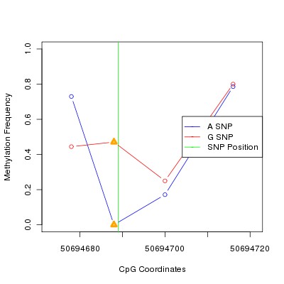 Allele Specific Methylation Frequency Diagram for chr12 50694689 SNP.
