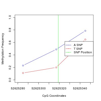 Allele Specific Methylation Frequency Diagram for chr12 52625319 SNP.