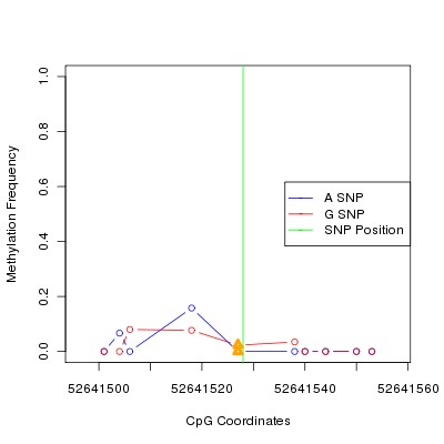 Allele Specific Methylation Frequency Diagram for chr12 52641528 SNP.